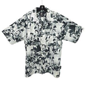 Elvis Presley Button Front Shirt Mens XL Newspaper Dragonfly Clothing EPE